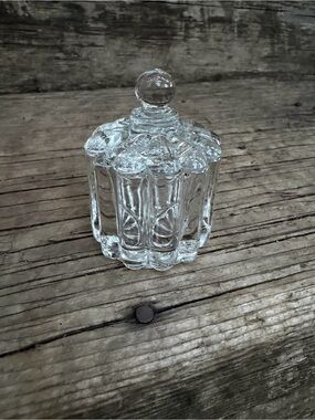 Vintage Heisey Crystolite Clear Pressed Glass Mustard Jar with Lid